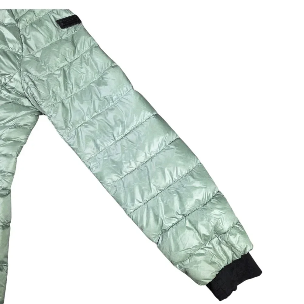 BCBG MAXAZRIA Puffer Jacket Womens Large Hooded Green Light Weight Down Filled - Picture 5 of 12